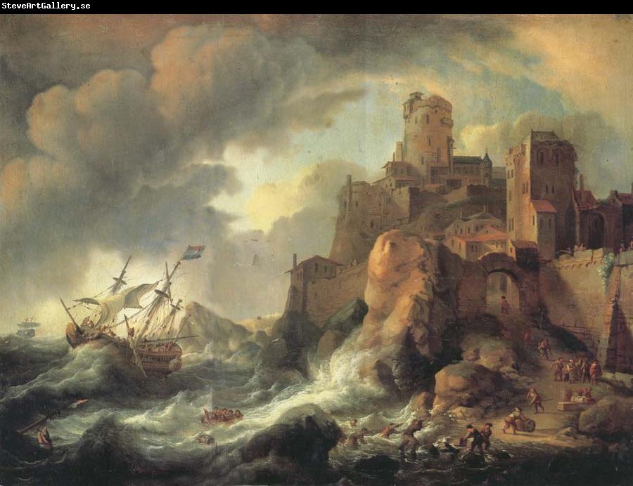 BACKHUYSEN, Ludolf Shipwreck by the Coastal Cliffs